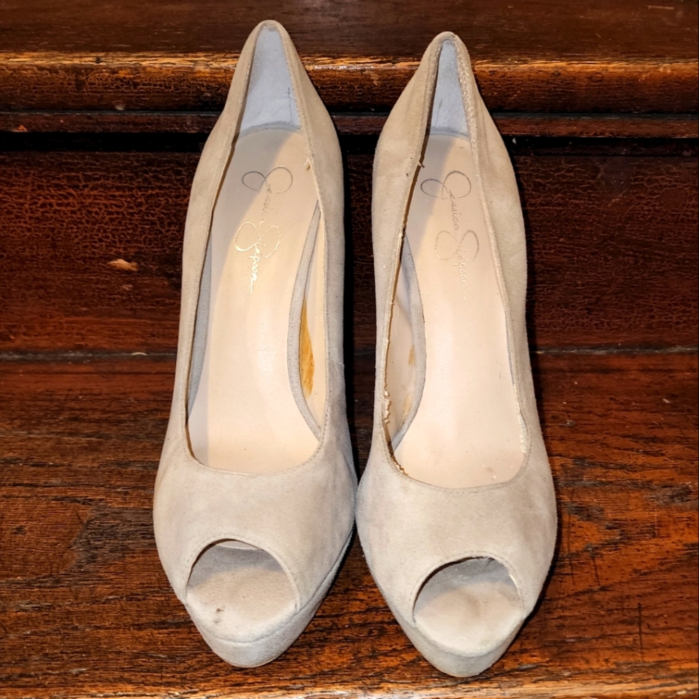 Jessica Simpson suede peep toe heels